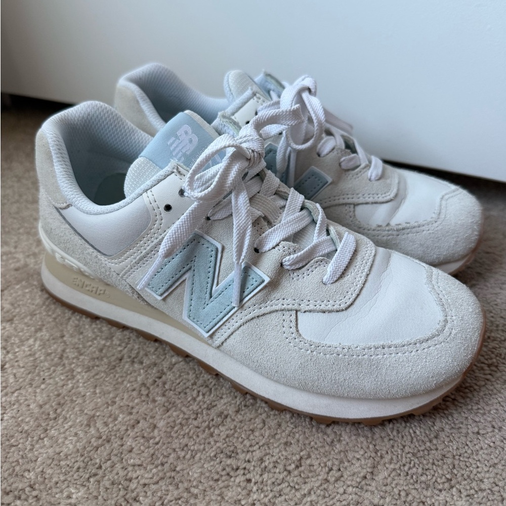 New Balance  574 Cream and Light Blue - Picture 4 of 7